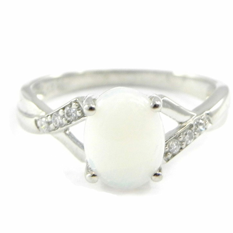 Bague Argent 'Déesse Opale' Blanc argenté (rhodié) - 9 mm - [F6066]